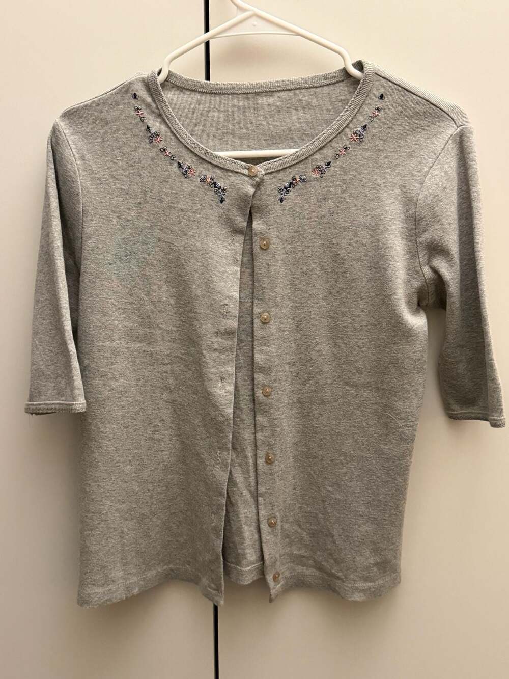Floral Embroidered Gray Cardigan
